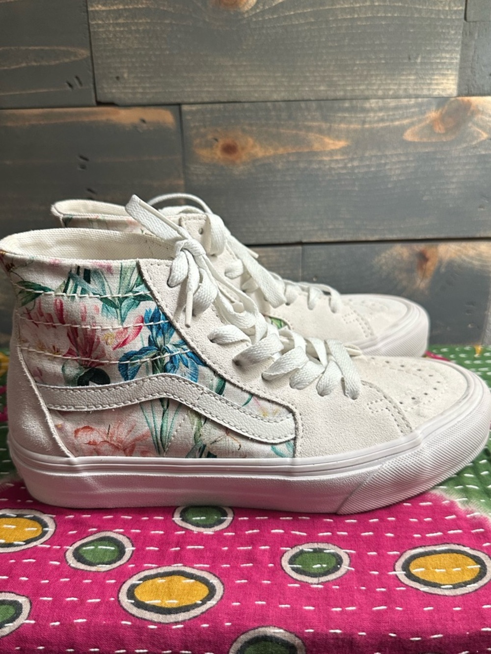 Vans Women's White High-Top Sneakers with Floral Accent